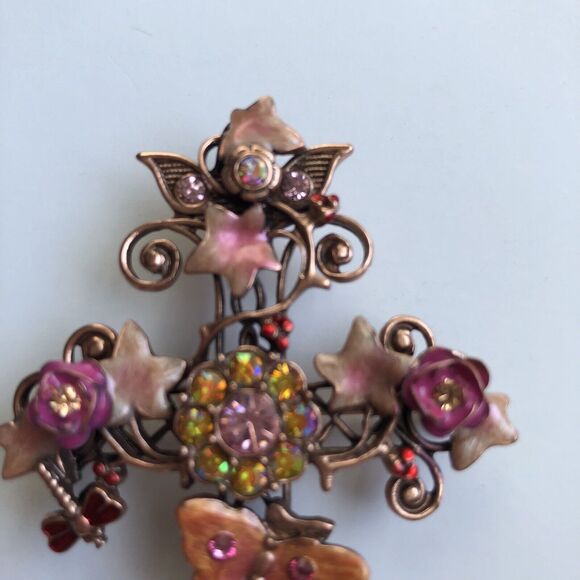 KIRKS FOLLY Mother Earth Pink Heaven Cross Pin Brooch Enhancer - Picture 2 of 9